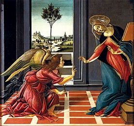 Alessandro di Mariano Filipepi, zwany Sandro Botticelli „Zwiastowanie z Cestello”  tempera na desce, 1489–1490  Galeria Uffizi, Florencja