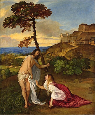 Tycjan (Tiziano Vecellio) „Noli me tangere”  olej na płótnie, 1511–1515 National Gallery, Londyn