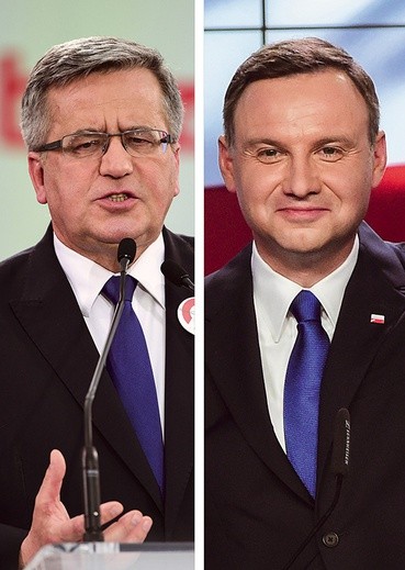 Bronisław Komorowski  ubiega się o reelekcję  na urząd prezydenta  Po prawej: Kandydat PiS Andrzej Duda w I turze pokonał  urzędującego prezydenta