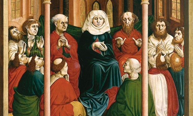 Hans Multscher „Zesłanie Ducha Świętego”  olej na desce, 1437 Gemäldegalerie, Berlin 