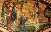 Apostołowie (klęczący św. Piotr) i Chrystus