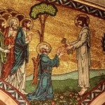 Apostołowie (klęczący św. Piotr) i Chrystus
