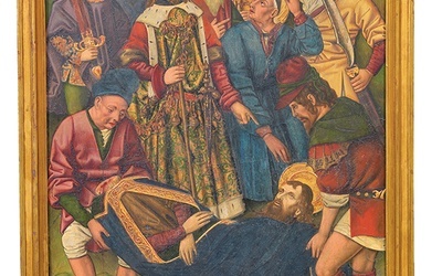 Martín Bernat „Uczniowie zabierają ciało św. Jakuba” olej i tempera na desce, 1480–1490 Muzeum Prado, Madryt