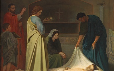 Alejo Vera y Estaca:  "Pogrzeb św. Wawrzyńca w katakumbach",  olej na płótnie, 1862.  Muzeum Prado, Madryt