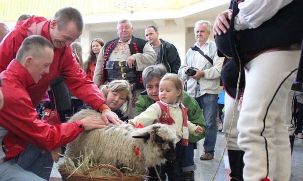 Dzieci nie opuszczały owieczki Baśki, wniesionej do kościoła w koszu