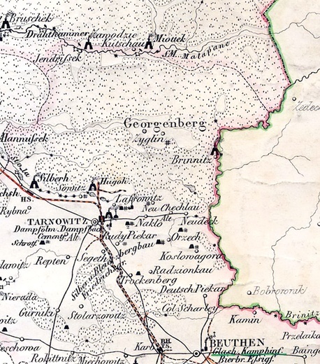 Zyglin (Żyglin) i Georgenberg (Miasteczko Śląskie) na mapie z 1861 r.