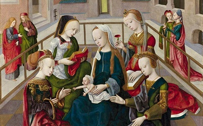 Mistrz Virgo inter Virgines „Maryja z Dzieciątkiem  oraz świętymi Katarzyną, Cecylią, Barbarą i Urszulą”  olej na desce, ok. 1490 Rijksmuseum, Amsterdam