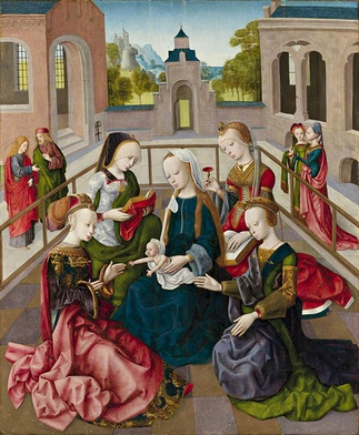 Mistrz Virgo inter Virgines „Maryja z Dzieciątkiem  oraz świętymi Katarzyną, Cecylią, Barbarą i Urszulą”  olej na desce, ok. 1490 Rijksmuseum, Amsterdam