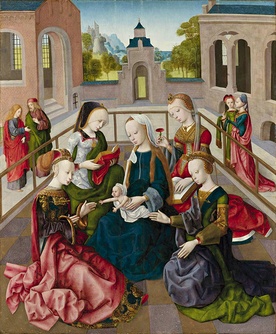 Mistrz Virgo inter Virgines „Maryja z Dzieciątkiem  oraz świętymi Katarzyną, Cecylią, Barbarą i Urszulą”  olej na desce, ok. 1490 Rijksmuseum, Amsterdam