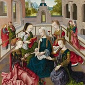 Mistrz Virgo inter Virgines „Maryja z Dzieciątkiem  oraz świętymi Katarzyną, Cecylią, Barbarą i Urszulą”  olej na desce, ok. 1490 Rijksmuseum, Amsterdam