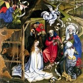 Robert Campin „Boże Narodzenie”  olej na desce, ok. 1435 Muzeum Sztuk Pięknych, Dijon