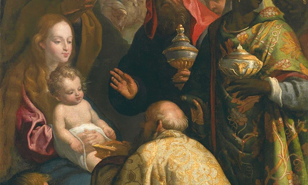 Eugenio Cajés „Pokłon Trzech Króli”  olej na płótnie, I poł. XVII w. Muzeum Prado, Madryt