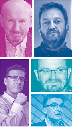 Od góry od lewej: Krzysztof Kuczkowski – redaktor naczelny dwumiesięcznika „Topos”,  Jarosław Jakubowski, Wojciech Kudyba, Przemysław Dakowicz, Wojciech Kass