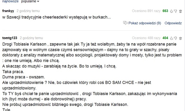 Szwedzi krytykują występy cheerleaderek