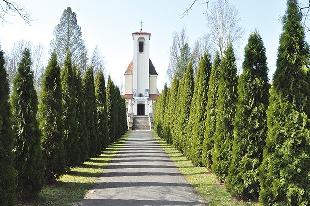  Zielona aleja zaprasza do wejścia do kościoła