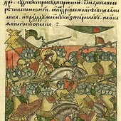 Bitwa Krzyżaków z Rusinami na dawnej rycinie.