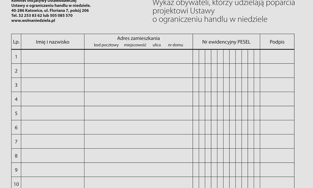 Wzór karty podpisów prawidłowy