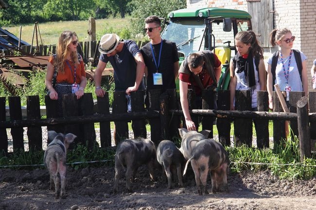 Pielgrzymi ŚDM ze Słupska zwiedzają skansen w Swołowie