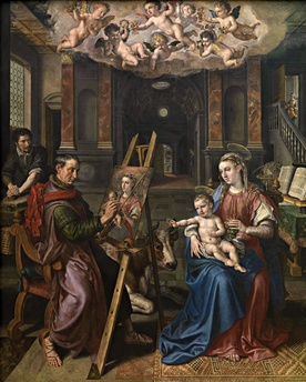 Marten de Vos
Św. Łukasz malujący Madonnę 
olej na desce, 1602
Królewskie Muzeum Sztuk Pięknych, Antwerpia