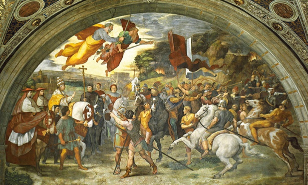Rafael (Raffaello Santi,  zwany też Sanzio)
Spotkanie papieża Leona Wielkiego z Attylą 
fresk, 1514
Pałac Apostolski, Watykan