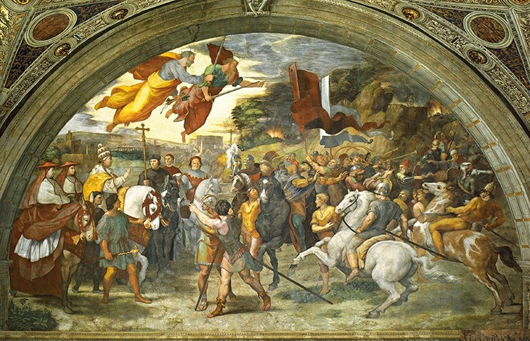 Rafael (Raffaello Santi,  zwany też Sanzio)
Spotkanie papieża Leona Wielkiego z Attylą 
fresk, 1514
Pałac Apostolski, Watykan