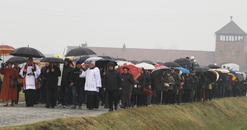 Idąc w rzęsistym deszczu, rozważali Mękę Pańską i świadectwo męczennika Auschwitz - św. Maksymiliana