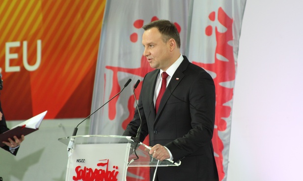Prezydent Andrzej Duda przemawia na 28. Krajowym Zjeździe Solidarności
