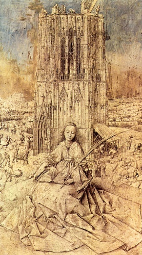 Jan van Eyck "Św. Barbara" rysunek i grisaille na desce, 1437 Królewskie Muzeum Sztuk Pięknych Antwerpia