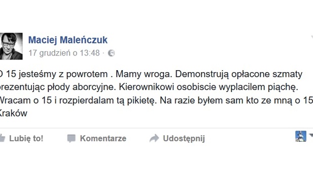 Maciej Maleńczuk zaatakował prolajfera
