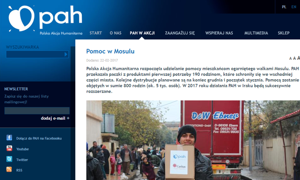 PAH rozszerza akcję pomocy dla uchodźców z Mosulu