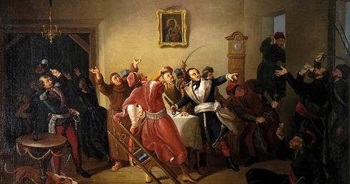 Kazimierz Pułaski w potyczce konfederatów w Barze.  Kornel Szlegel (1819–1870),  Muzeum Kazimierza Pułaskiego w Warce.