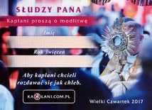 Wierni chcący się włączyć w akcję otrzymają takie karteczki, uzupełnione już o imię i rok święceń danego księdza