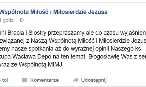 Wspólnota z Czatachowy odwołuje spotkania modlitewne