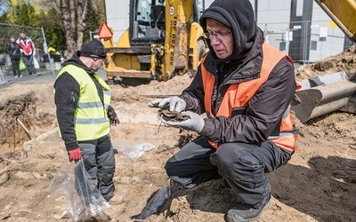 Prof. Krzysztof Szwagrzyk od początku kieruje badaniami. Tu pokazuje znaleziony fragment skórzanego buta.