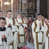 Nowo wyświęceni diakoni diecezji świdnickiej. Od lewej: Kamil Ożóg, Marceli Mrozek, Tomasz Kula, Błażej Zwolennik, Mateusz Matusiak, Wojciech Oleksy.