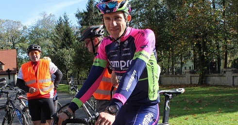 Przemysław Niemiec w Pisarzowicach w roku 2014 w stroju grupy Lampre Merida - dziś UAE Team Emirates