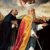 Fragment obrazu „Madonna z Dzieciątkiem i święci” Bartolomeo Cesiego z Pinakoteki Bolońskiej. Po lewej stronie nasz św. Jacek, a nie, jak dotychczas przypuszczano, św. Dominik.