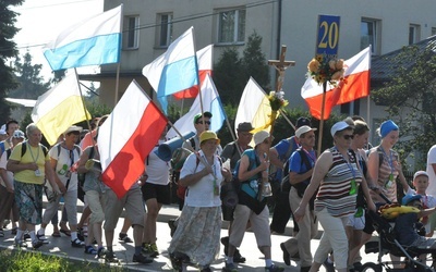 Na czele każdej grupy są niesione flagi narodowe, papieskie i maryjne