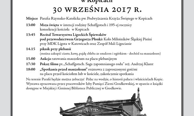 Akcja na rzecz ratowania mauzoleum "śląskiego Kopciuszka", Kopice, 30 września