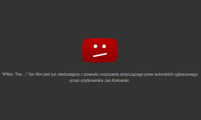 YT zablokował anglojęzyczną wersję świetnego filmiku IPN pt. "Unconquered"