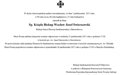 Program uroczystości pogrzebowych śp. bpa W. Świerzawskiego