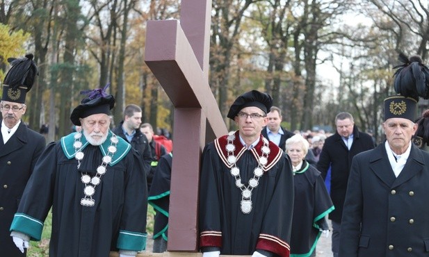 Krzyż nieśli na zmianę przedstawiciele wspólnot i śrosowisk: członkowie Akcji Katolickiej, wykładowcy, górnicy, strażacy, 