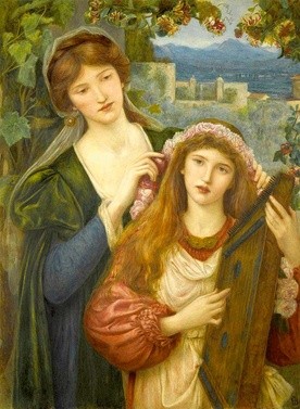 Marie Spartali Stillman "Dzieciństwo św. Cecylii", kredka i akwarela na papierze, 1883 kolekcja prywatna