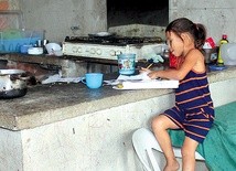 ▼	Dziewczynka z Ventanas odrabia lekcje w domu.
