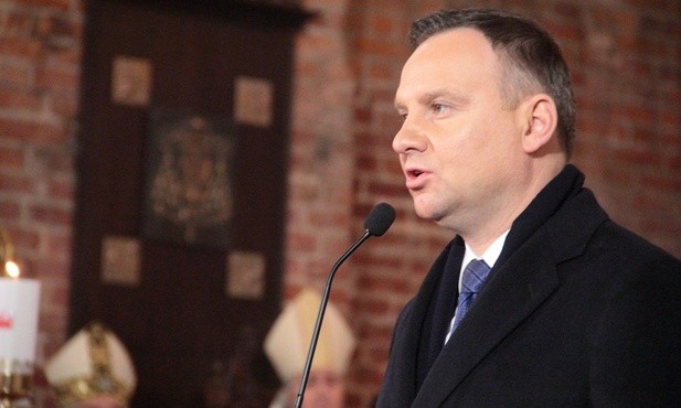Prezydent Andrzej Duda przemawia w bazylice św. Brygidy w Gdańsku
