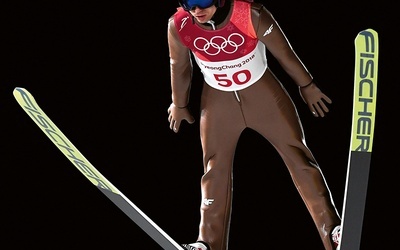 Kamil Stoch leci po złoty medal olimpijski.  
17.02.2018 Pjongczang, Korea Płd.