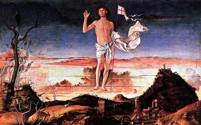 Giovanni Bellini "Zmartwychwstanie Chrystusa", olej na desce przeniesiony na płótno, 1475–1479 Muzea Państwowe, Berlin