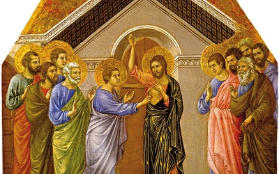 Duccio di Buoninsegna
Niedowiarstwo  św. Tomasza 
tempera na desce, 1308–1311
Muzeum Katedralne, Siena