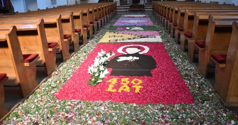 Wiele motywów w kwiatowym kobiercu jest nawiązaniem do postaci św. Stanisława Kostki
