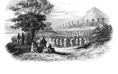 Pierwsi męczennicy japońscy zginęli w 1597 roku. Ich ciała zostały na wzgórzu przez 6 miesięcy, aż hiszpańscy żeglarze zabrali je do Manili.